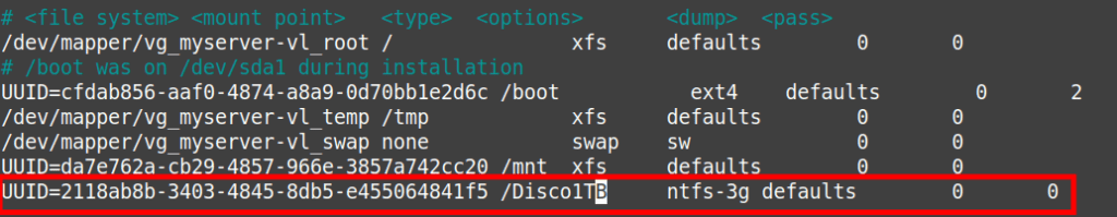 Montar la Partición de Disco Permanentemente